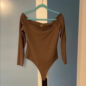 Nuuds Mocha off the shoulder Bodysuit with Long Sleeves